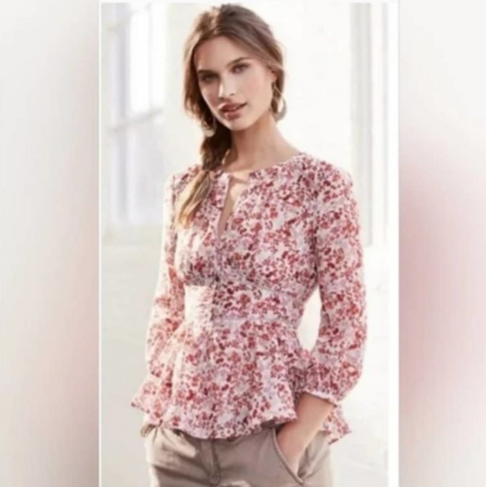 Moulinette Soeurs Anthropologie Blouse Amalie Floral Peplum Floral Silk Blend 8